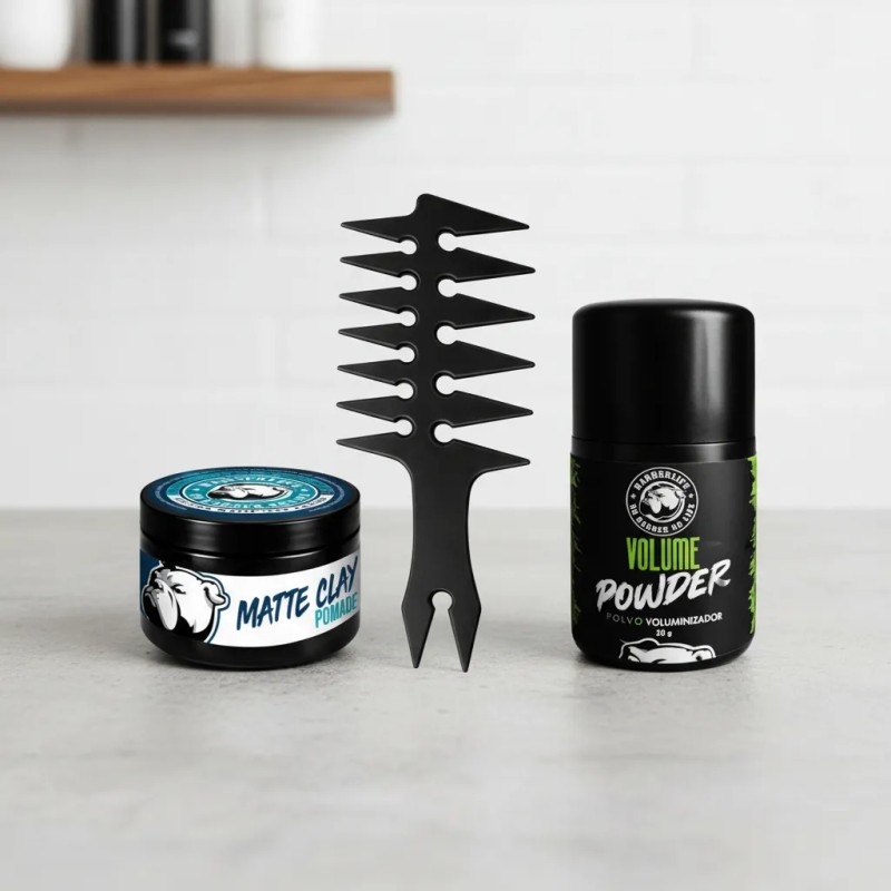 Kit Cabello Mate Cera Polvo Voluminizador Peine Textura