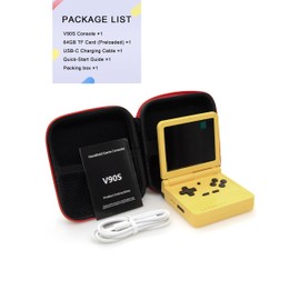Powkiddy V90S Retro Handheld Console - 10,000+ Preloaded Games, Foldable Clamshell Design, 3.5" IPS Screen, 4-6 Hour Battery, Dual TF Slots (Yellow)