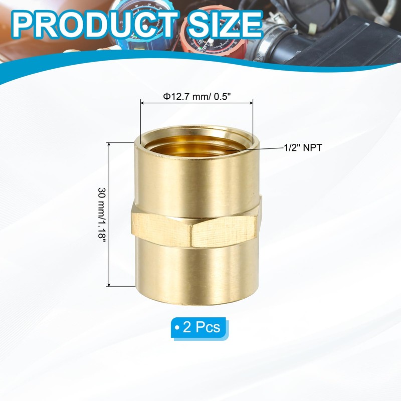 PATIKIL 1/2" x 1/2" Brass N PT Coupler 2 Pack