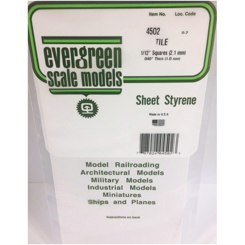 Evergreen 70EG4502 Scale Model Plastic Sheet Tile Deep Groove Type,