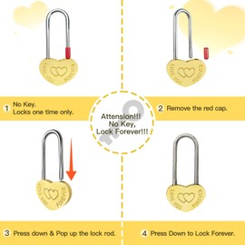 Gradleen 2 PCS Brass Single Heart Lock 3.5" 50mm Love Padlock,Engraved Love-You-Forever Metal Padlock for Lovelock Bridge,Wedding & Anniversary(Keyless)