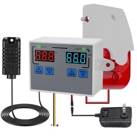 Thermometer Hygrometer, 12V High/Low Temperature Humidity Monitor, 0~120dB Adjustable Audible/Visual Thermostat Controller with External Output Option for Home/Terrarium/Greenhouse