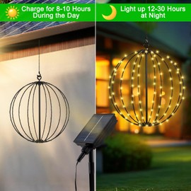 Solar String Light Garden, Metal Solar Lantern Lights 8 Modes 120 LEDs Waterproof Hanging Lights with Remote Solar Ornaments Lantern Lights for Outdoor Christmas Wedding Party Decoration