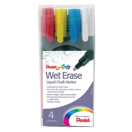 Pentel Wet Erase Chalk Marker Medium Tip - Assorted Colours (Pack of 4 - Yellow, Red, Blue, White)