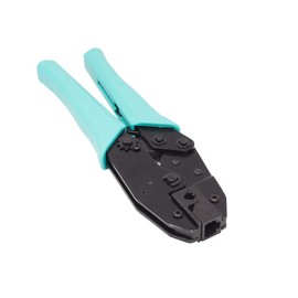 Good Connections Crimping Pliers for Shielded RJ45 Cat.6A Connectors - Lever Gear Ratio for Less Force, Blade Protection, Locking Function, Rubberised Handle - Black/Turquoise