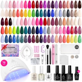 Beetles 76PCS Gel Nail Polish Kit with U V Light-45 Colors Chic Outfits Gel Polish Kit with Matte/Glossy Base Top Coat,Cuticle Remover,Nail Stickers,Nail Art Tools-Perfect Gel Manicure Kit for Women