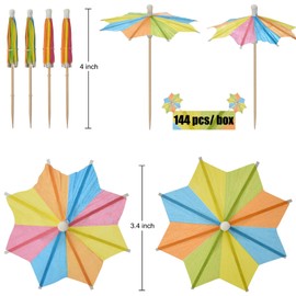 144 Pieces Drink Umbrellas Cocktail Picks, Multi Color Star Parasol Toothpicks, Cupcake Toppers for Summer Hawaiian Umbrella Sticks Tropical Wedding Party Decor