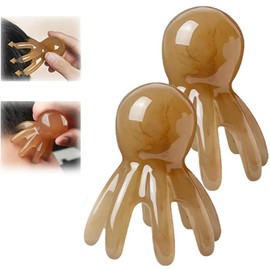 OptiPro Scalp Relaxing Head Care, 8 Claws, Octopus, Head Relaxer, Set of 2, Promotes Blood Circulation, Relieves Fatigue, Spa, Manual, Small, Portable, Stress Relaxation, Easy Operation, Natural Resin Material (Brown)