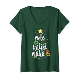 Womens Mele Kalikimaka Shirt For Women Hawaiian Hawaii Christmas V-Neck T-Shirt