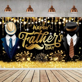 Happy Fathers' Day Decorations, Large Happy Fathers Day Backdrop Banner Black and gold, Best Dad Ever Father's Day Party Decorations for Fathers Day Party Decoration(70.87 * 43.3Inchs)