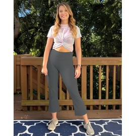 FIRST WAY Buttery Soft Women's Bootcut Yoga Pants Capris with 3 Pockets Lounge Floral Printing Capris, Iron Gate XXL