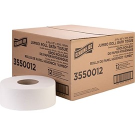 Genuine Joe Jumbo Roll Bath Tissue, 2-Ply, 3.3" x 500', White, 12 Count