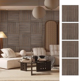 ARMURO Wood Slat Wall Panel - 4 PCS Walnut Wood Panels for Wall, Natural Wood Veneer Acoustic Slat Wood Wall Panels - Wood Slats for Wall Soundproof Wood Panels 23.6" W x 23.6" L