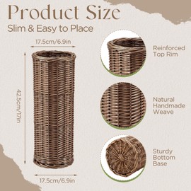 Giegxin Natural Wicker Floor Vase, 17 Inch Tall Large Rattan Basket Vase for Flowers, Decorative Rustic Boho Woven Floor Planter for Living Room, Farmhouse, Balcony, Home Decoration
