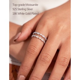 IMOLOVE Moissanite Wedding Band Wedding Rings for Women Evil Eye Shaped 925 Sterling Silver Rings with 18K White Gold Plated Eternity Stackable Engagement Ring Anniversary Band Size 7.5