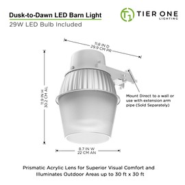 250W Equivalent Barn Light with 29W LED bulb Outdoor Dusk to Dawn Area and Flood Light with Photocell UL Listed LED Security Light for barn Garage Yard Warehouse 4000K 3300LM 120Vac Gray 1Pack