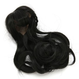 Doll Wig, High Temperature Delicate Synthetic Hair Beautiful Doll Long Curly Wig for Head Circumference 6.1-6.7 Inches (Black)
