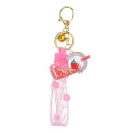 KUPOOL Acrylic Oil Floating Strawberry Keychain with Lid Milk Tea Cup with Strawberry Nail Clipper Key Ring Couple Keychain Girls Fashion Creative Pendant Suitable for Key Loss Prevention, Pink