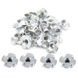 Zinc Plated Carbon Steel T Nuts M4 T Nuts 4 Pronged Tee Nut 50pcs 4 Prong Tee Nuts Assortment Kit for Rock Climbing Holds,Furniture,Wood,Cabinetry
