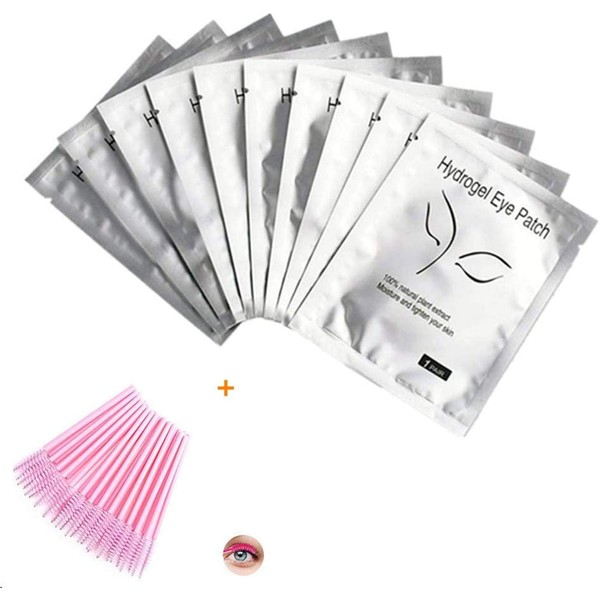 Siismi Eye Beauty Additive, Pack of 50 Eye Gel Pads + Pack of 25 Eyelash Brushes for Eyelash Extension