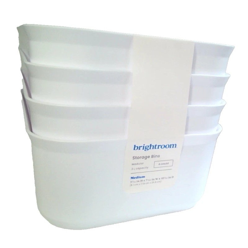 Brightroom White Brightroom 4pk Flexible Storage Container Bins 3L Medium