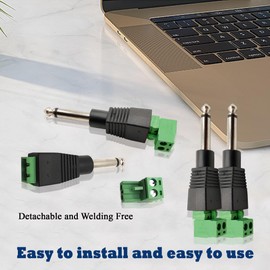 Voluty Tek 1/4 Jack TS Mono Male to 2 Pin Female Screw Terminal Block Adapter 6.35mm Male Speaker Terminals Connector for Speaker Wire 2pcs