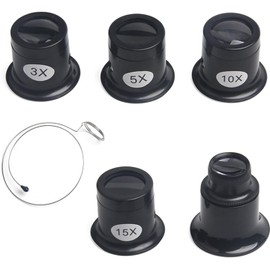 Watchmaker's Magnifier 3x/5x/10x/15x/20x Jeweler's Magnifier with Magnifying Glass Steel Ring Watchmaker Eye Eyepiece Magnifying Glasses Monocular for Jewellery Diamonds Watch Pack of 5