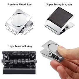 Clips magnéticos fuertes de 1.2 pulgadas, paquete de 12 clips magnéticos de metal resistente para refrigerador, clip magnético para pizarra blanca, im