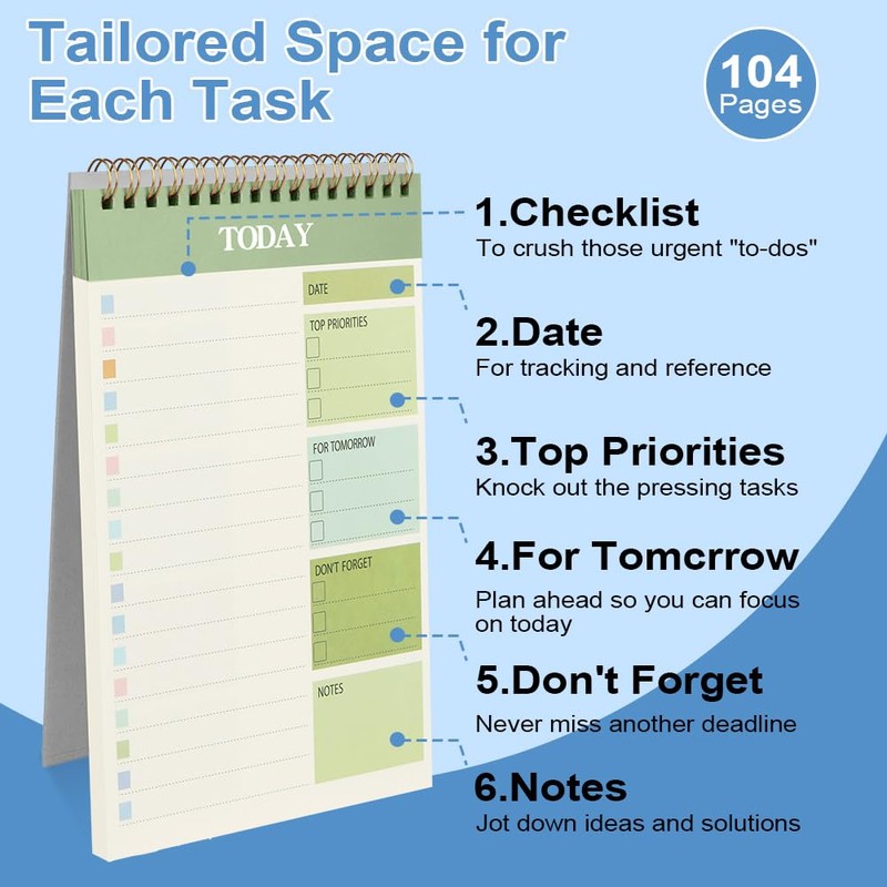 OFFCUP 2 Pack To Do List Notebook, Undated Daily Planner
