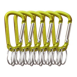 VictorsHome Carabiner Clip Keychain Aluminum Alloy D Shape Multifunction Clip Hook with 3 Key Rings for Outdoor Backpack Yellow 6 Pack