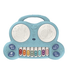 Drum Piano Toy Educational Multifunctional Baby Piano Toy with Game Story Song for Children Birthday Gift Blue