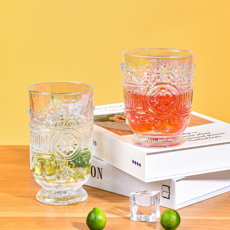 Sungmor Vintage Pressed Glass Goblet Glassware Set of 6, Classic