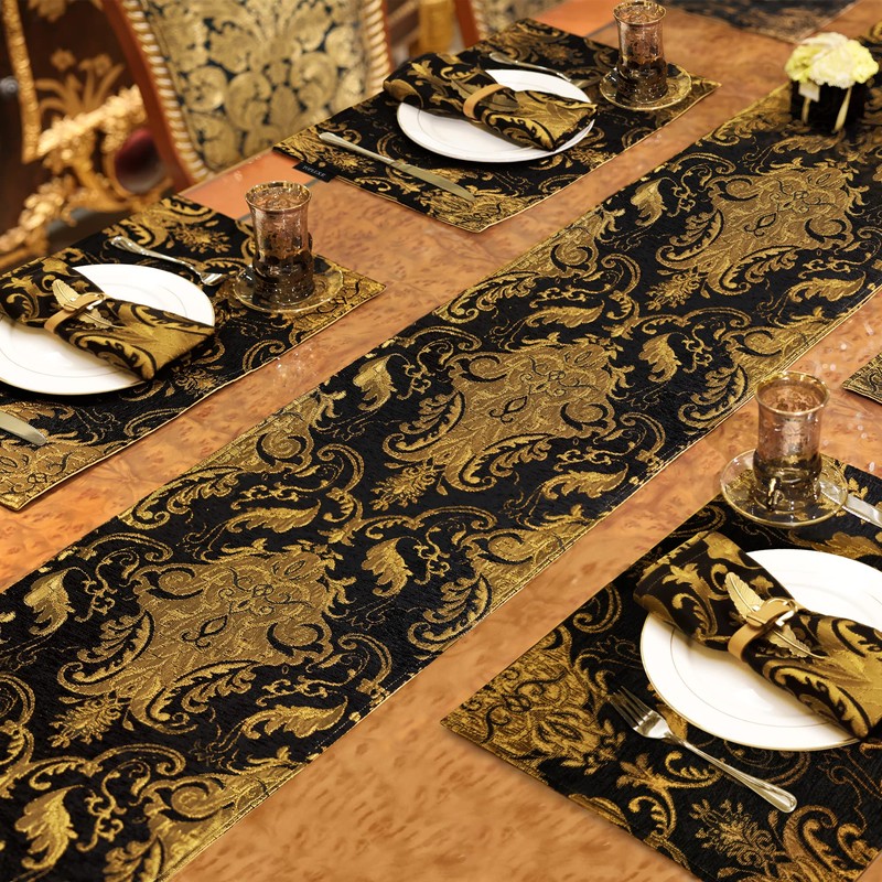 TOPLUXE Table Runner with Tassels, Jacquard Tablecloth for Dining Table,