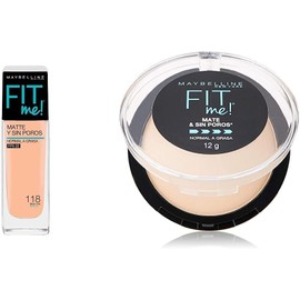 Maybelline Base de Maquillaje Fit Me Matte, 118 Light Beige + Super Natural Polvo Compacto Matte, 220 Nat Beige, 12 gr