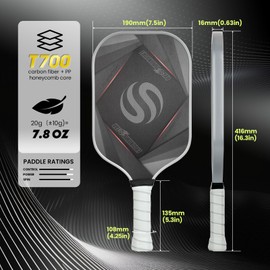 Ergonomicstar Pickleball Paddles Set of 2, T700 Carbon Fiber Lightweight 16MM PP Honeycomb Core Pickleball Rackets with 4 Balls 2 Grip Tapes and 1 Carry Bag for Beginner to Advanced - Grey&Orange