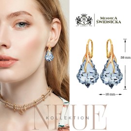 Baroque Hanging Earrings 925 Silver Gold-Plated 24 K with Austrian Crystal - Jewellery Real Silver Earrings for Women - Pendant Earrings Ideal for Gifts for Women, Sterling Silver, Cubic Zirconia