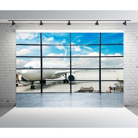 Loccor 5x3ft Fabric Airport Backdrop Airport Lounge Airport Terminal Window Backdrop Airplane Background Pilot Birthday Party Decorations Photo Shoot Props