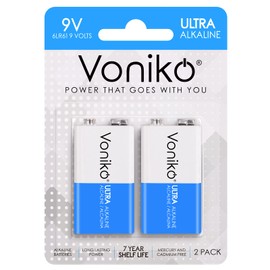 Voniko 9V Batteries - Alkaline 9V Battery 2 Pack - Ultra Long Lasting with a 7 - Year Shelf Life