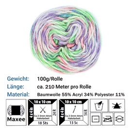 Maxee Gradient Yarn 100 g, 220 Mete Cupcakes Bobbel Yarn for Knitting, Crochet, Multicoloured Gradient Crochet Yarn, Hand Knitting, Crochet, Cotton Knitting Yarn for DIY Scarf, Hat, Sweater and