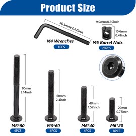 Taiss 20 Set Crib Screws M6x20mm/40mm/60mm/80mm Baby Bed Crib Screws Hardware Replacement Kit,Bunk Bed Bolts Hex Socket Cap Screws Bolt with Barrel Nuts/Wrenches for Beds Furniture Headboards