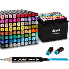 ABEIER 80 Color Alcohol Based Dual Tip Markers Set, Plus 1 Colorless Blender Pen, Permanent Sketch Markers for Kids, Adults Coloring and Artist Illustration