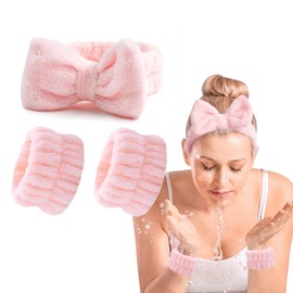 OWITER Skincare Headband and Wristbands Make Up Headband Wrist Bands for Face Washing Spa and Wristband Set Face Wash (Blush, 1)