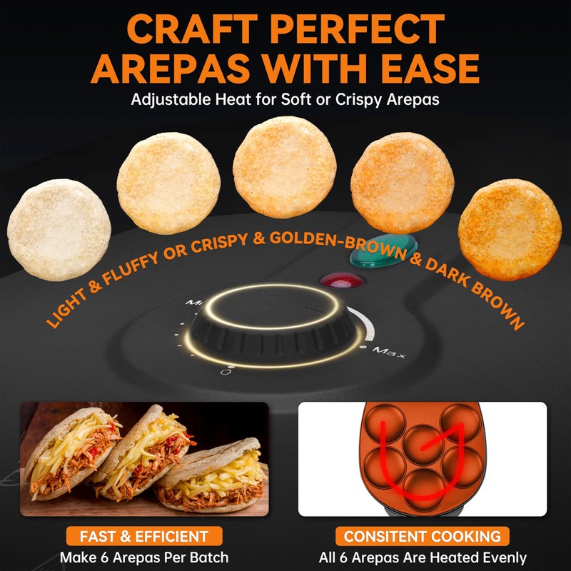 Baker's Friend Electric Arepas Maker with Browning Control, Mini Pancakes