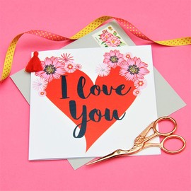 Tassel Embellished Valentines Greeting Card, I Love You, Big Heart
