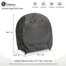 Sobana Waterproof Egg Chair Cover with Double Zipper,Outdoor Double Seat Hanging Egg Chair Cover, 35.4 x 57.1 x 56.3 Inch,Black