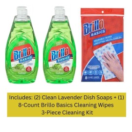 Basics Brillo Basics Green Apple Dish Soap (2-Pack) + Wipes – 3-Piece Cleaning Kit