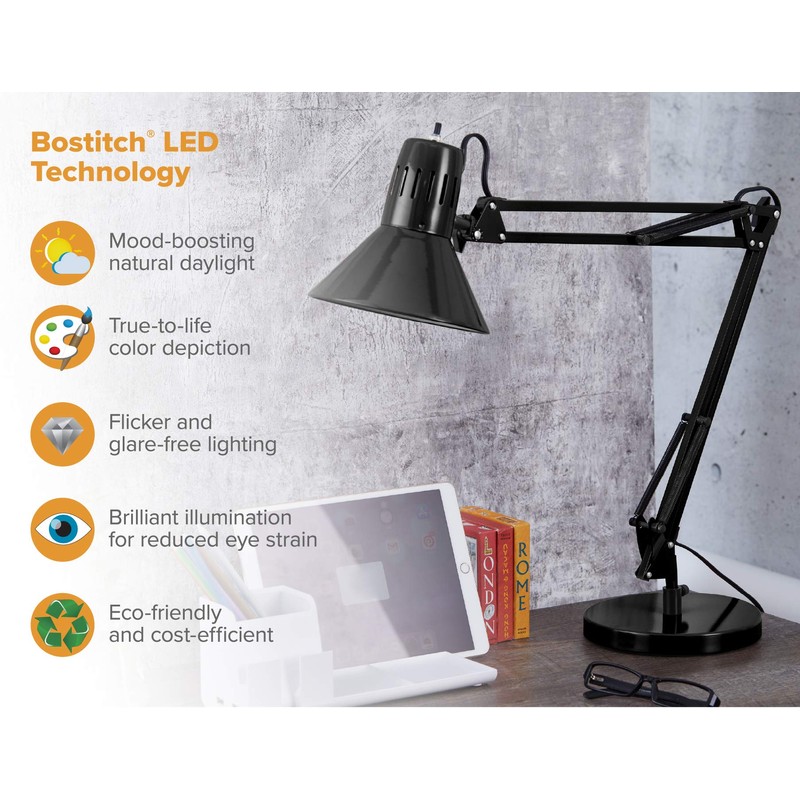 Bostitch Office VLF100D Swing Arm Desk Lamp, Metal, 36" Reach