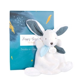 Doudou et Compagnie Flat Happy Pop Cuddly Toy - 17cm - Blue - Plush Rabbit with Gift Box - Gift Idea for Birth - Very Soft to Cuddle Baby - DC3883