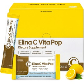 DONGKOOK Vita Pop Korean Vitamin C Powder 2,000mg, Vitamin D3 (400 IU) Biotin Stick, Sugar Free Lemonade Drink, Vitamin C Supplements Immune Support & Antioxidants Korean Supplements Lemon 100 Packets