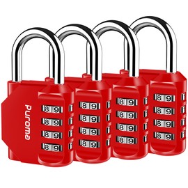 Puroma 4 Pack Combination Lock 4 Digit Locker Lock Outdoor Waterproof Padlock for School Gym Locker, Sports Locker, Fence, Toolbox, Gate, Case, Hasp Storage (Red)
